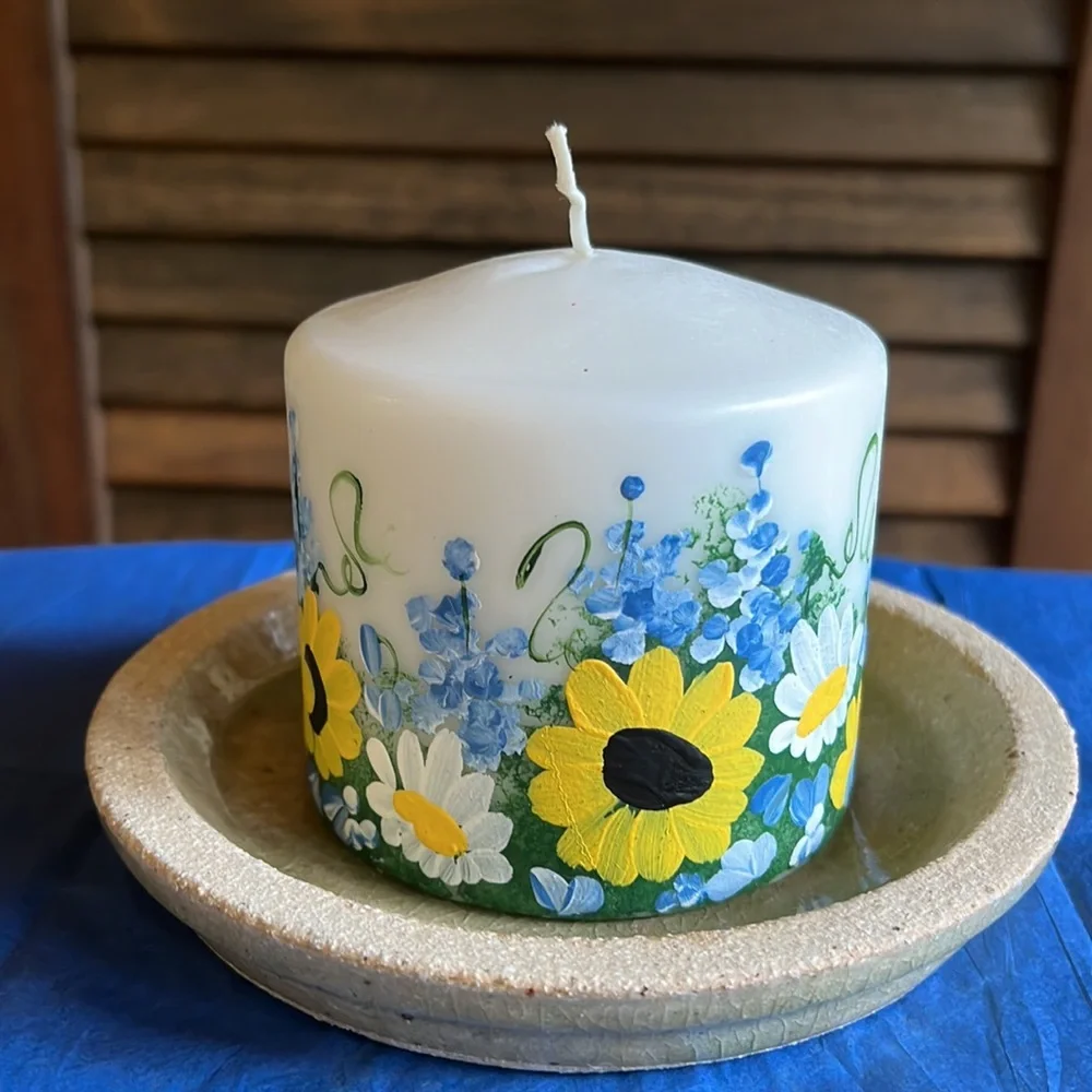 4x4 Hand Painted Blue Bonnets Medley Pillar Candle